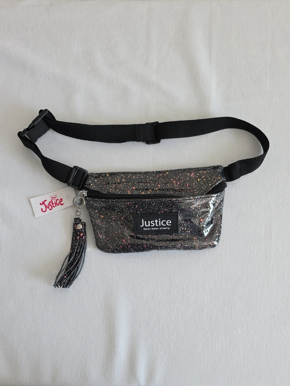 Justice Girls Belt Bag Metallic Confetti Under Plastic Nylon Adjustable Strap
